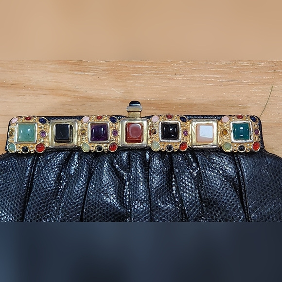 Vintage Judith Lieber Gem Stone Embellished Snakeskin Crossbody Clutch - Picture 16 of 16